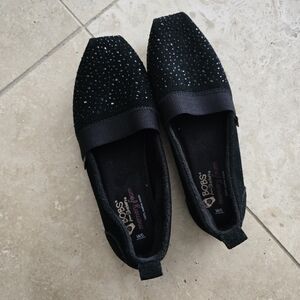 Black Suede Rhinestone Skechers BOBS slip-on flats SZ 6W
